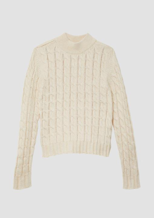 Produktbild s.Oliver Strickpullover Schmaler Strickpullover mit Zopfmuster und Stehkragen (170, 176)