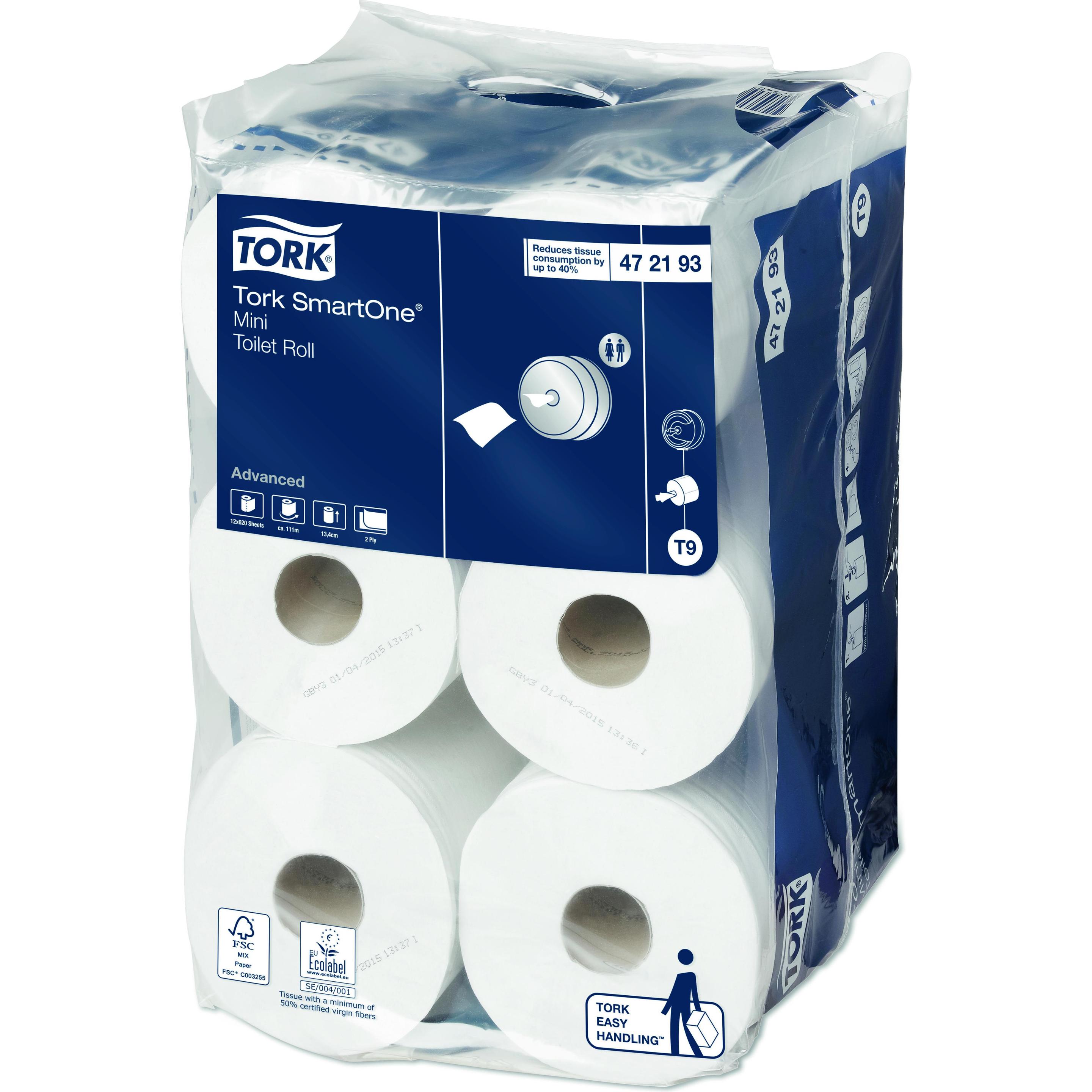 Tork, Toilettenpapier, 472193 Toilettenpapier Lotus SmartOne mini Tissue weiss 620 Blatt # 297492, 12 Rollen/Ktn, 111m (...