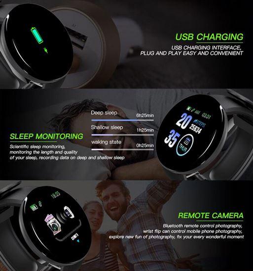 Produktbild PhoneLook D18 Smart Watch Fitness Tracker Color Touch Screen IP65 inkl. Phone App