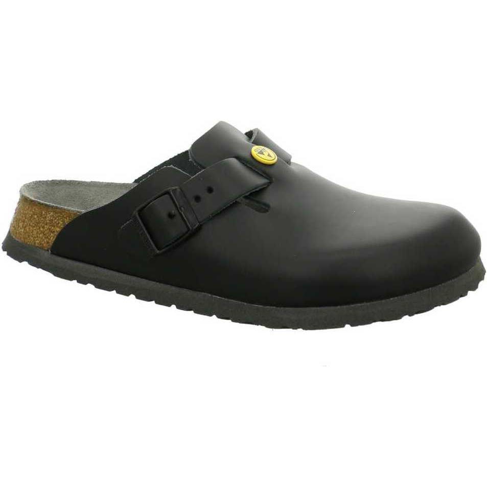 Birkenstock, Unisex, Hausschuhe, Boston ESD Naturleder Schmal, Schwarz, (37)