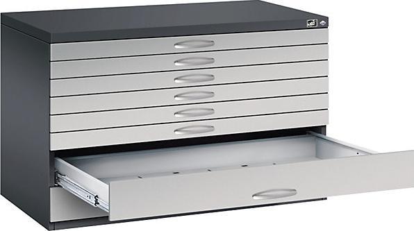 Actual product image C+P Drawing cabinet, A1, 8 drawers, height 760 mm, black grey / white aluminium.