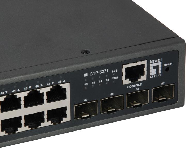 Produktbild LevelOne 48x Ethernet, 4x SFP+, PoE L3 Buffer, AC, 50/60 Hz,.5 (52 Ports)