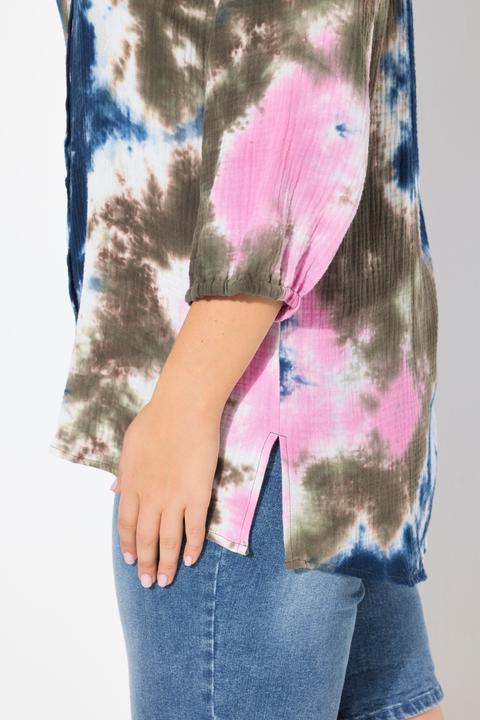Produktbild Ulla Popken Musselin-Bluse, Batikdruck, Hemdkragen, 3/4-Arm (42, 44)