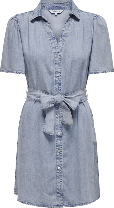 Only Normal geschnitten Hemdkragen Kastige Ärmel Kurzes Kleid Jeanskleid
