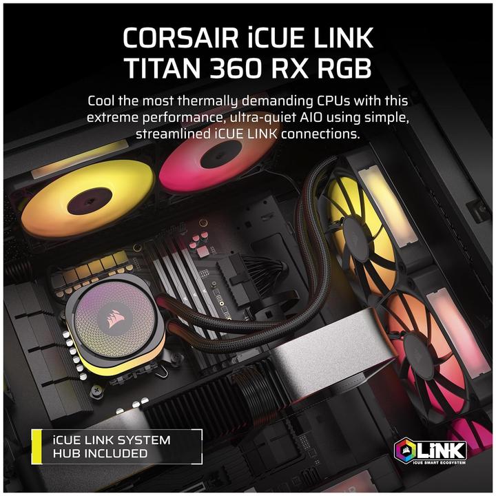 Immagine prodotto Corsair iCUE LINK TITAN 360 RX RGB AIO, radiatore da 360 mm, cooler per CPU a liquido