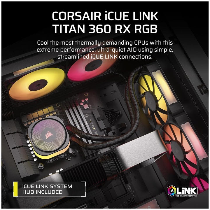Image du produit Corsair iCUE LINK TITAN 360 RX RGB AIO, Radiateur 360mm, Refroidisseur CPU liquide