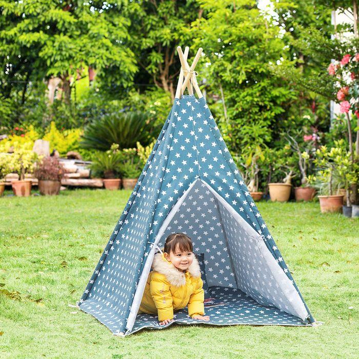 Produktbild Swisshandel24 Kinderzelt Indoor Tipi Kinderzimmer Tipi Zelt Outdoor faltbar Blau 120 x 120 x 155 cm
