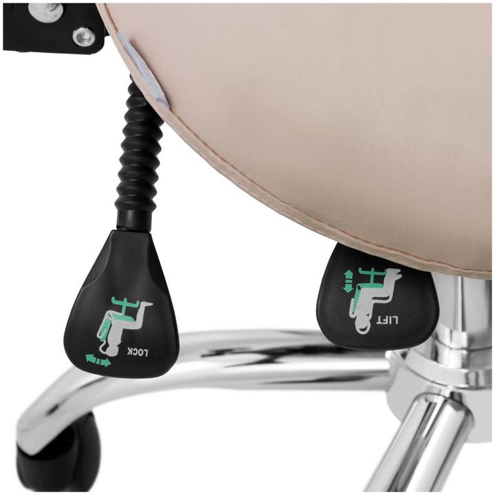 Produktbild Physa Sattelstuhl Sattelhocker mit Lehne Rollhocker Creme, Silbern höhenverstellbar