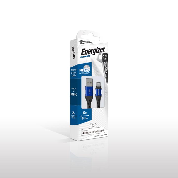 Actual product image Energizer Metal / braided nylon cable - Lightning - 2m, blue (2 m, USB 3.2 Gen 1)