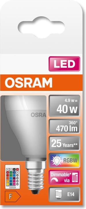 Actual product image Osram Led Retrofit Rgbw Lamps With Remote Control (E14, 40 W, 470 lm, 1 x, F)