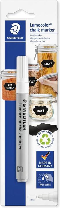 Staedtler Lumocolor chalk marker chalk marker, white, blister pack Line width: approx. 2.4 mm, round tip (1x)