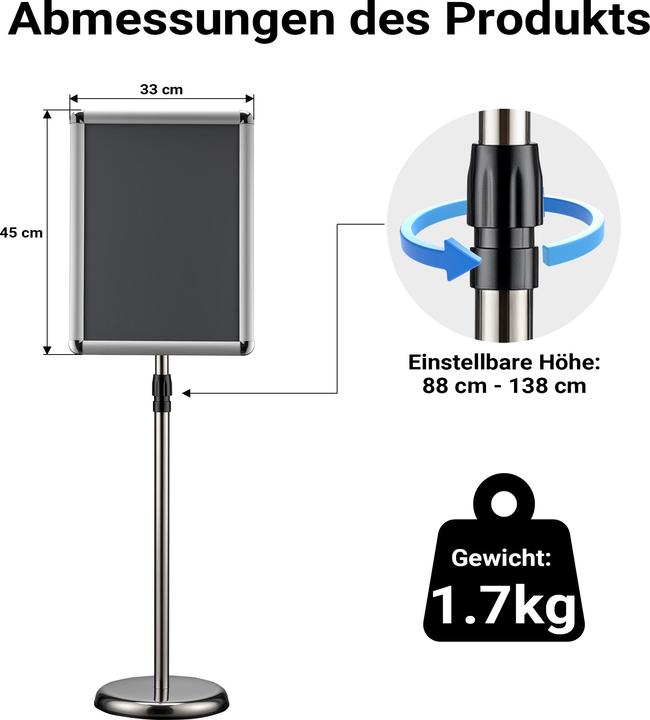 Immagine prodotto Wiltec Stand di presentazione 88-138cm Stand informativo Stand espositivo Stand pubblicitario (A3)