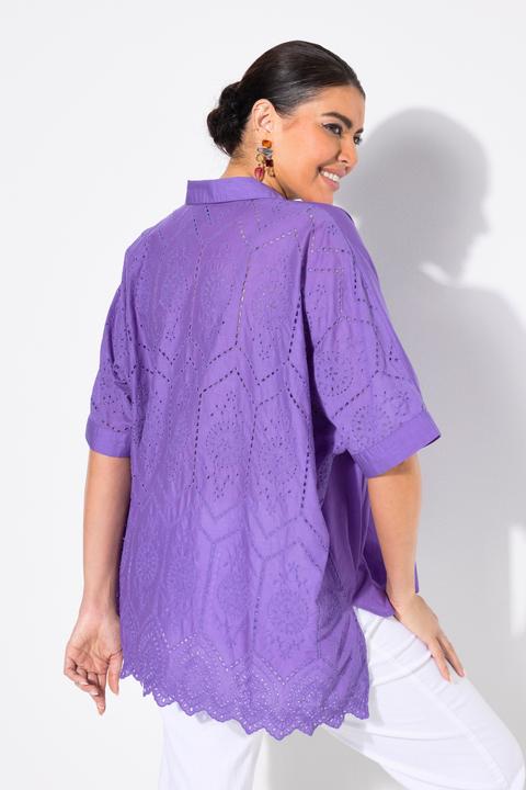Produktbild Ulla Popken Bluse, Lochstickerei, Oversized, Hemdkragen, Halbarm (46, 48)