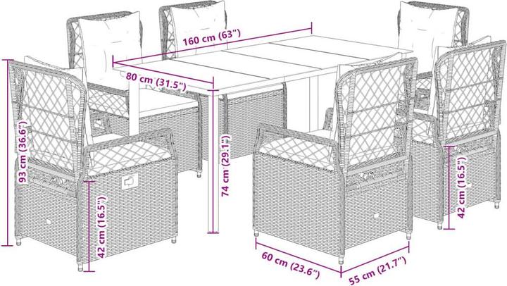 Actual product image vidaXL Garten Essgruppe (160 x 80 x 74 cm)