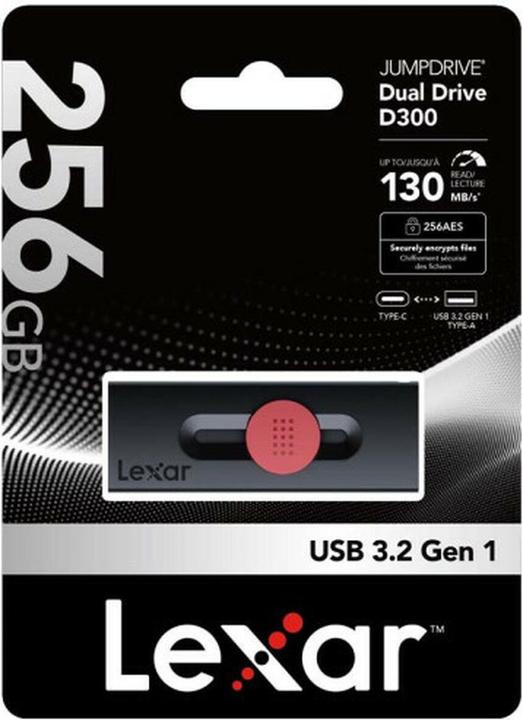 Image du produit Lexar LECTEUR DE MÉMOIRE FLASH USB3.2/256GB LJDD300256G-BNBNG (256 Go, USB-A, USB-C)