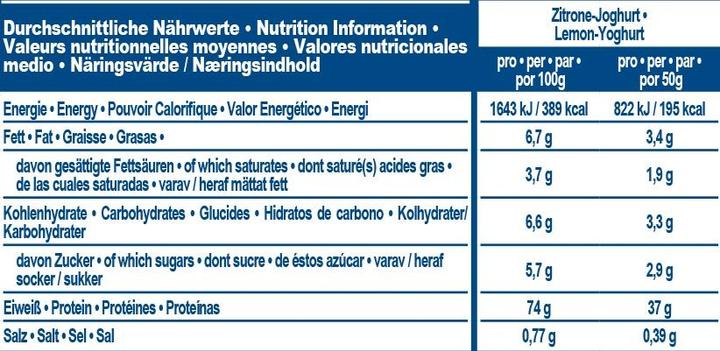 Valeurs nutritives et ingrédients IronMaxx 100% Whey Protein (sac de 500g) (Citron, Yogourt, 1 x, 500 g)