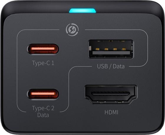 Actual product image Baseus GaN5 Pro wall charger 2xUSB-C + USB + HDMI, 67W (black) (67 W, 4 ports)