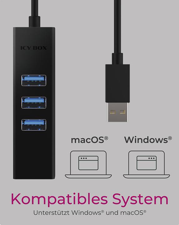 Actual product image Icy Box ICY BOX  USB Hub SB 3.0 Hub & LAN-Adapter,IB-HUB1419-LAN (USB-C, 4 Ports)