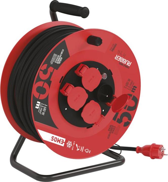 Produktbild Emos Trommelkabel mit Erdung, 4 Steckdosen, IP44, 50 m (P084501) (50 m, CEE 7/4)