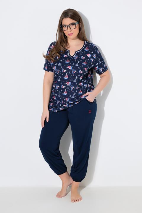Produktbild Ulla Popken Pyjama, Segelboote, Tunika-Ausschnitt, Halbarm (46)