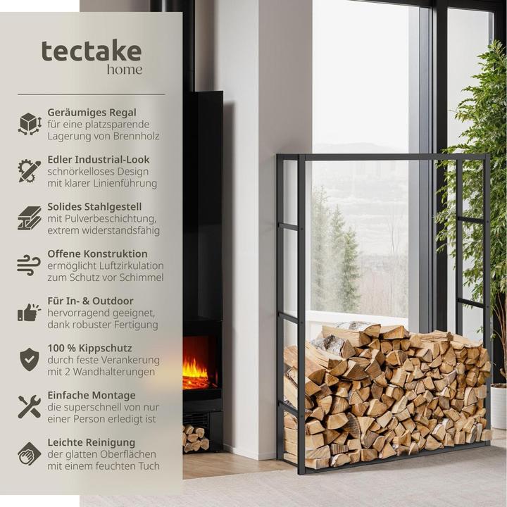 Actual product image tectake Kaminholzregal Tuby, für In- & Outdoor, 100,5x25x150cm