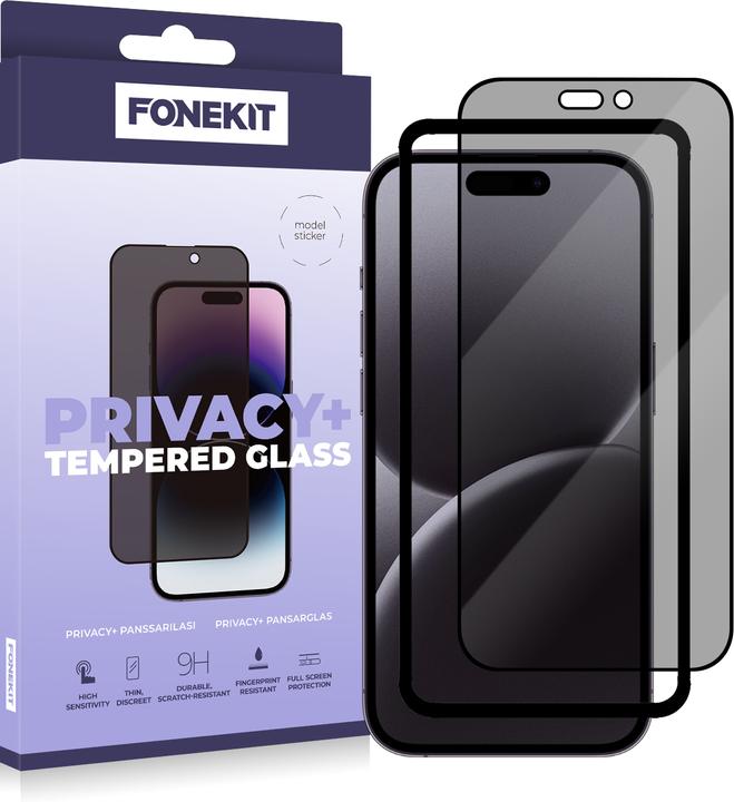 Produktbild FoneKit Privacy+ Full Cover Tempered Glass, iPhone 16 Pro Max, black (1 Stk., Apple iPhone 16 Pro Max)