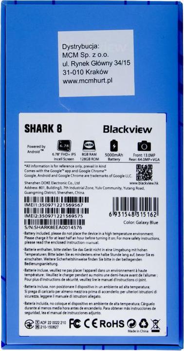 Produktbild Blackview Shark 8 (Dual Sim - 6.78"- 128 GB, 8 GB RAM) Blau (128 GB, Bleu, 6.78", Dual SIM)