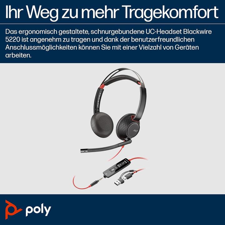 Immagine prodotto Poly Auricolare Cablato Blackwire 5220 (Cablato, USB-A, Team Microsoft, Zoom)