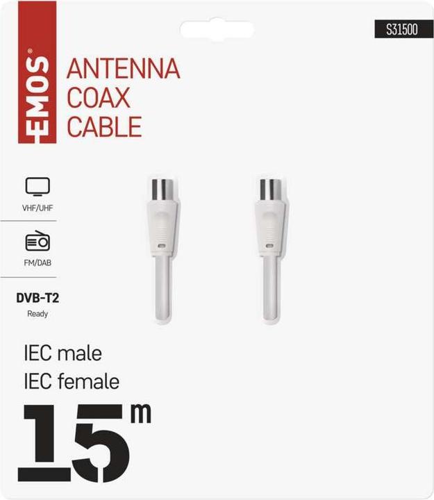 Image du produit Emos Câble coaxial d'antenne, blindé 15m - connecteur droit (Câble d'antenne)