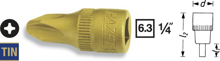 Actual product image HAZET Screwdriver socket 8506-PH3 ∙ Square, hollow 6.3 mm (1/4 inch) ∙ Cross recess profile PH ∙ PH…