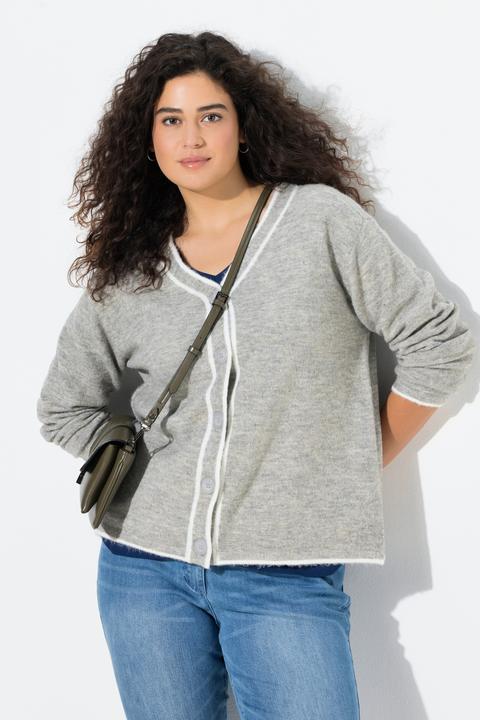 Produktbild Ulla Popken Strickjacke, Kontrastnaht, V-Ausschnitt, Langarm (58)