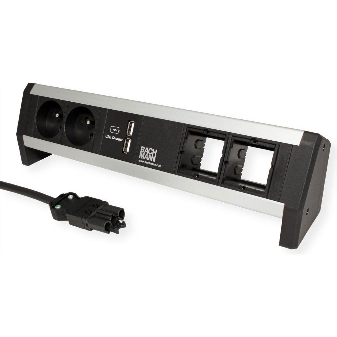 Thumbnail - Bachmann, Steckdosenleiste, Desk 1 - 2 AC-Ausgänge - Indoor - Typ E - Aluminium - Kunststoff - 324 mm - 1 St (2 x, CEE 7...