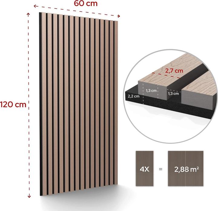 Immagine prodotto Arebos 4er Set Akustikpaneele Holzoptik (60 x 120 cm)