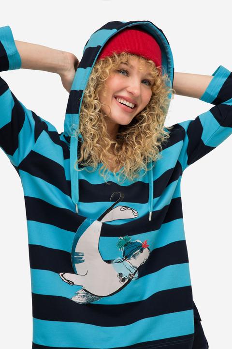 Produktbild Laurasøn Hoodie, Ringel, Robben-Print, Kapuze, 3/4-Ärmel, OEKO-TEX (M)