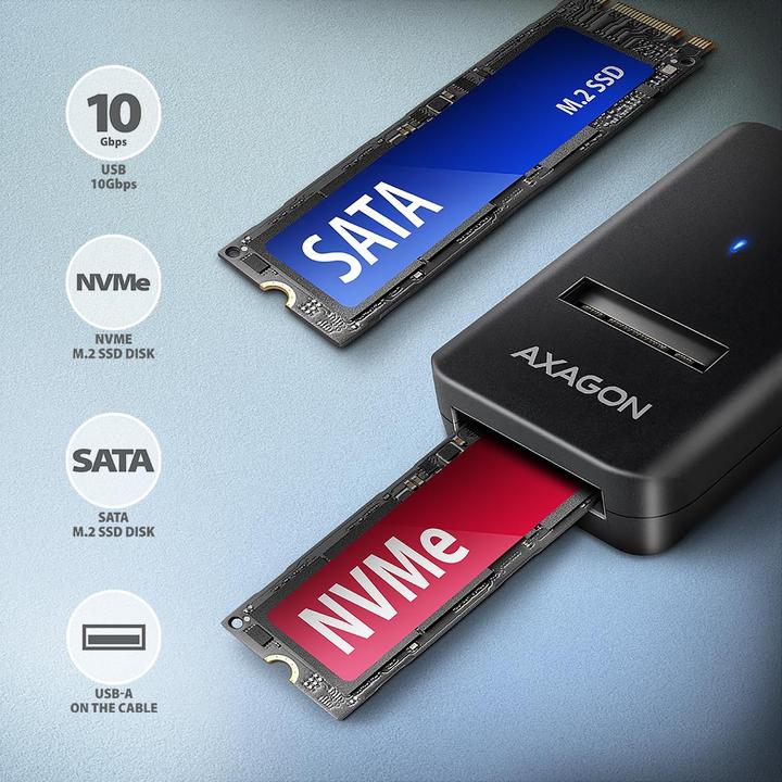 Actual product image Axagon Other Computer Accessory ADM2-AM USB-A 10Gbps - M.2 NVMe&SATA SSD adapter, 10cm USB-A (M.2)