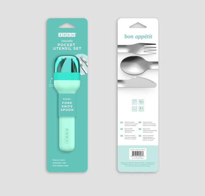 Actual product image ZOKU Cutlery Set To Go, 3-piece Teal (3 Piece, Cutlery set)