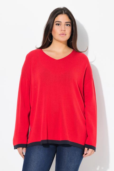 Immagine prodotto Ulla Popken Maglione con orli colorati, scollo a V e maniche lunghe (50, 52)