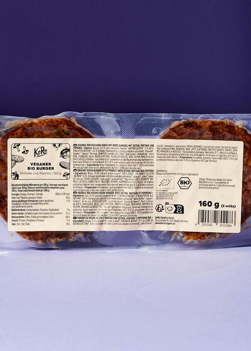 Produktbild KoRo Veganes Bio-Erzeugnis nach Art eines Burgers, mit Seitan, Shiitake und Paprika (160 g)