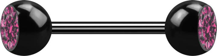 Image du produit Star Piercing Micro Barbell noir avec deux boules de cristal rose (Acier chirurgical 316L, sans laiton)