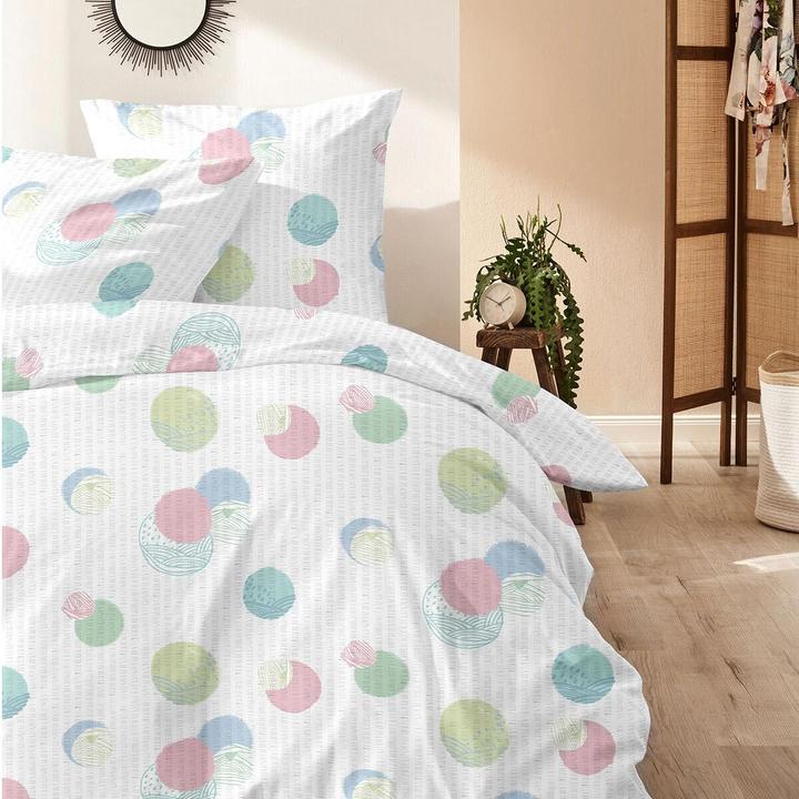 Produktbild Enrico Coss Baumwoll Seersucker Bettwäsche Bremen blau grün (Bettwäsche Set, 155x220 cm + 80x80 cm)