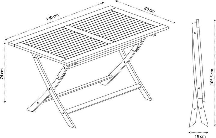 Produktbild Contini Gartentischset 140x80cm mit 4 Stühlen Eucalyptus (80 x 140 x 74 cm)
