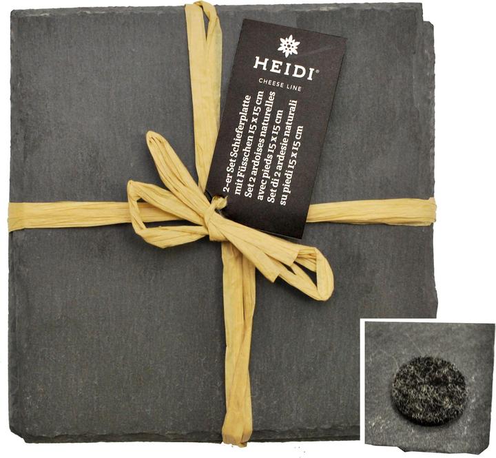 Heidi Cheese Line Set de 2 ardoises naturelle avec pieds en feutrine 15cm x 15cm