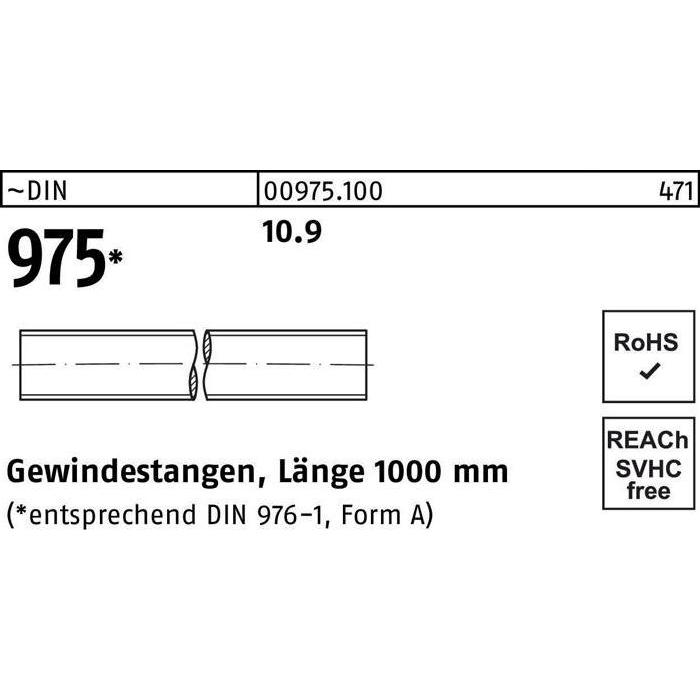 Zubehör Befestigungstechnik, Gewindestange DIN 975 M 22 x 1000mm 10.9