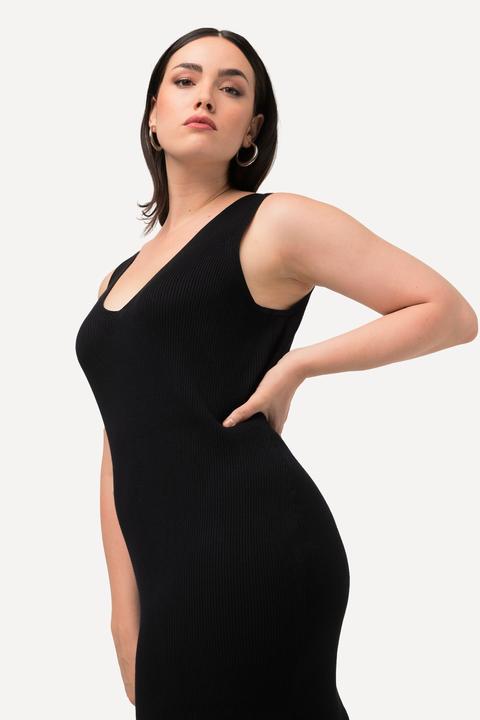 Produktbild Ulla Popken Strickkleid, Rippstrick, Slim, Midilänge, V-Ausschnitt, ärmellos (56)