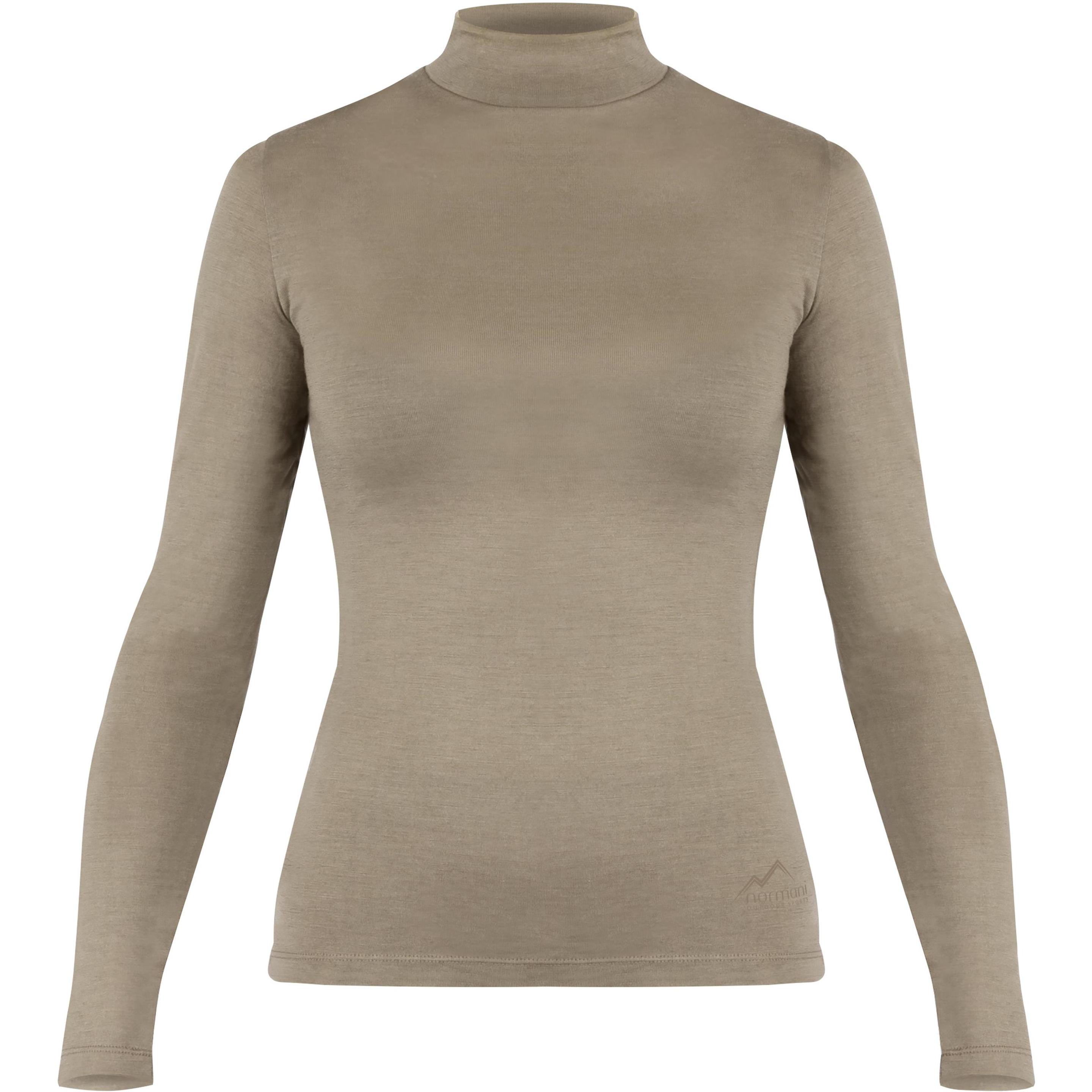 Normani, Damen, Funktionsshirt, Damen Merino Longsleeve mit Stehkragen „Romsey" - 9561 (XXL), Beige, XXL