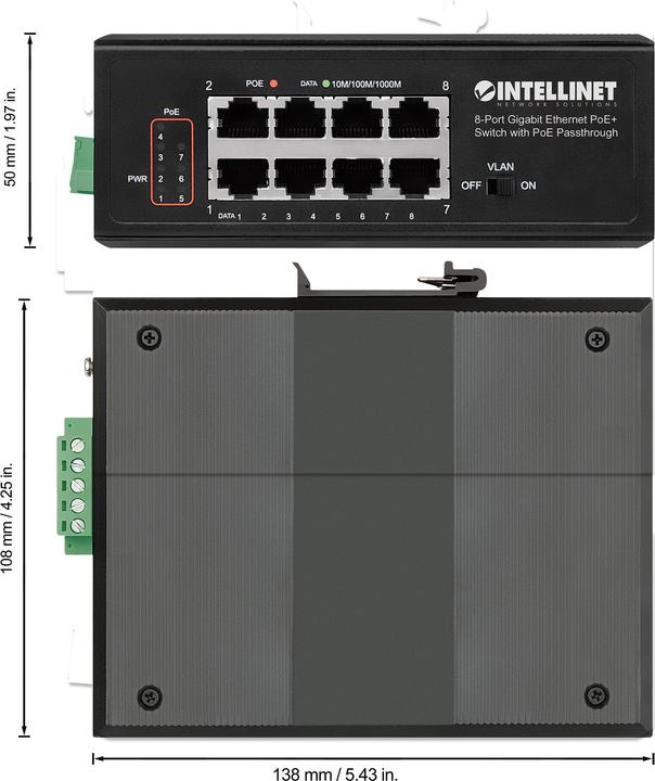 Produktbild Intellinet 8-Port PoE+ Gigabit Switch mit PoE-Passthrough (8 Ports)