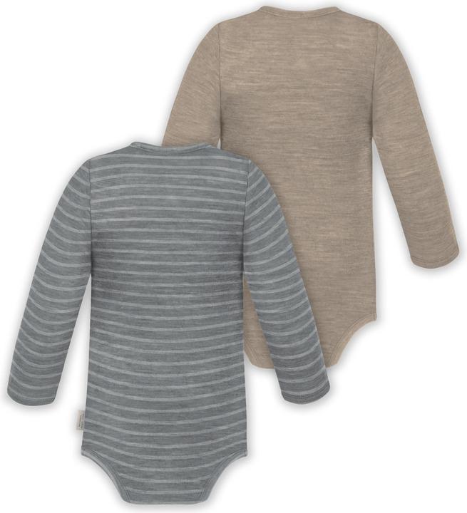 Produktbild Normani 2er Set Unisex Baby Wickelbody Langarm-Strampler Einteiler aus Merinowolle - 9351 (68)