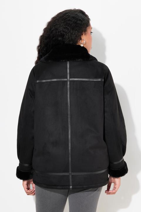 Immagine prodotto Ulla Popken Giacca aviator in stile shearling con effetto pelliccia d'agnello e collo (42, 44)