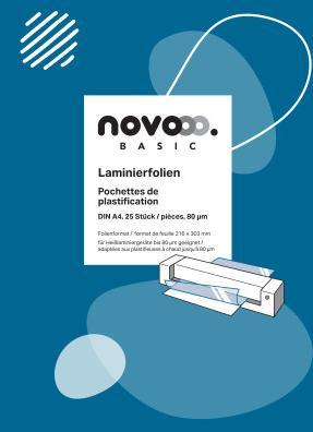 Novooo Laminierfolie A4 (A4, 25 Stück, 80 µm)