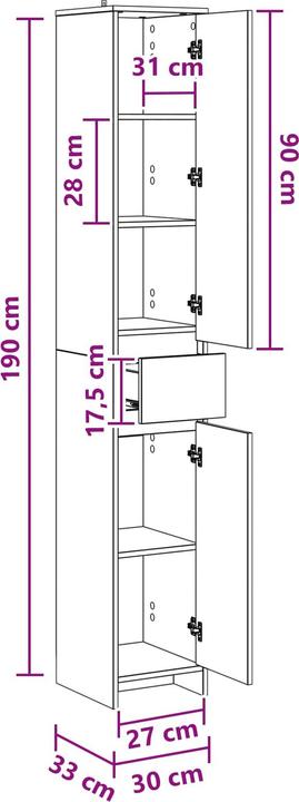 Produktbild vidaXL Badezimmerschrank (33 x 30 x 190 cm)